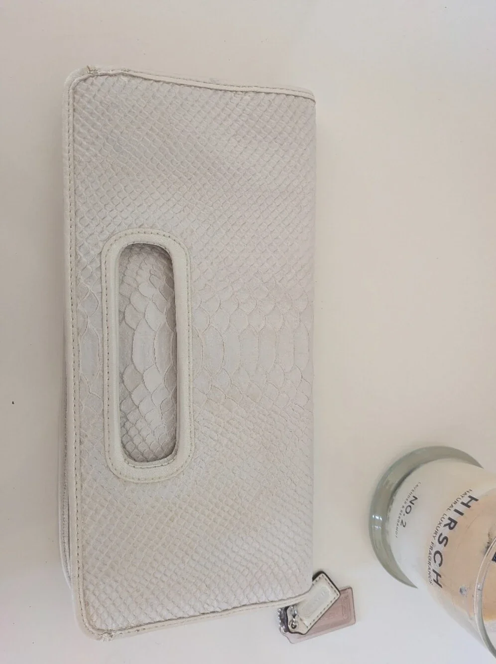Coach Leather Lizard Embossed White Foldover Clutch